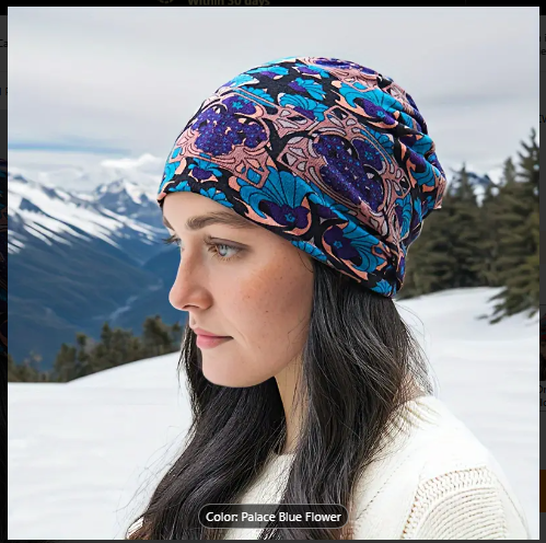 Multifunctional Printed Beanie Scarf – 5-in-1 Versatile Headwear for Women