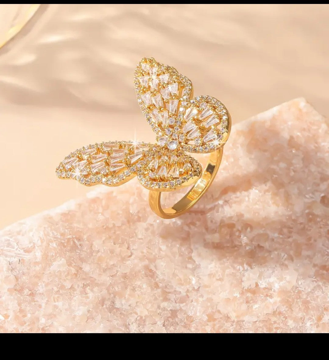 Luxury Butterfly Crystal Ring – Elegant Zircon Rhinestone Adjustable Jewelry for Women