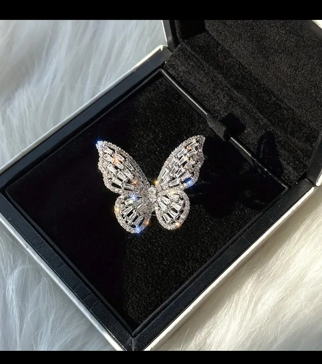 Luxury Butterfly Crystal Ring – Elegant Zircon Rhinestone Adjustable Jewelry for Women