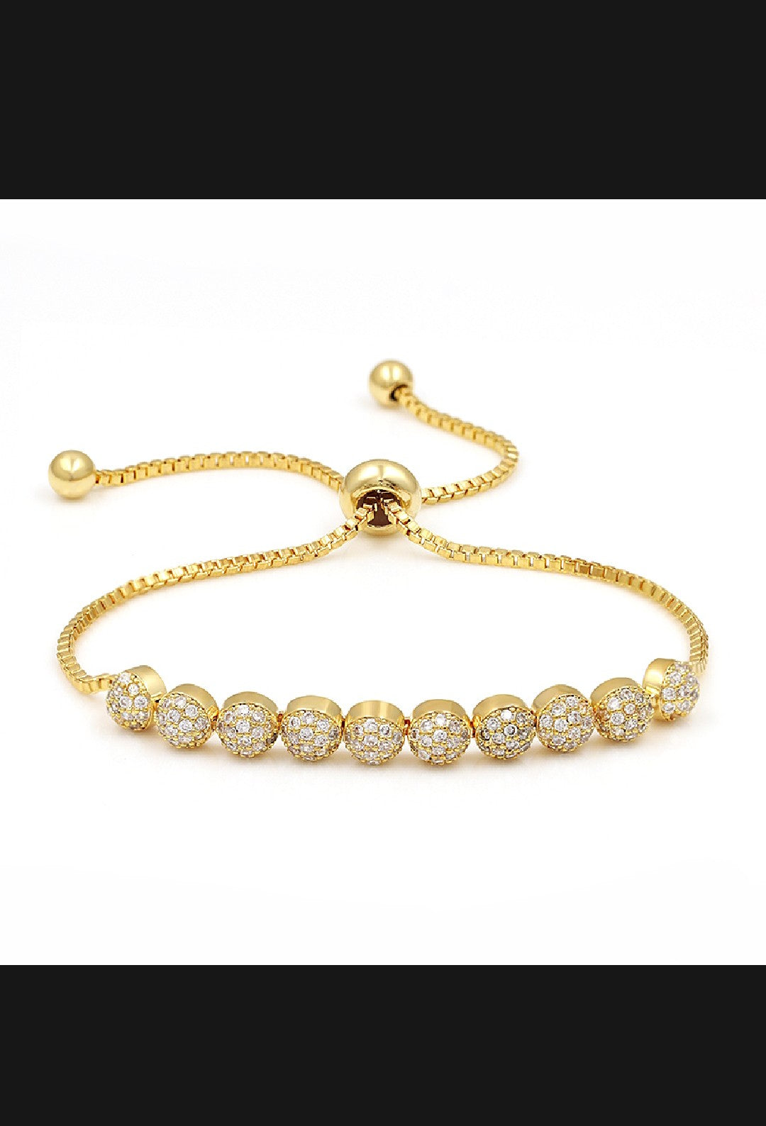 Elegant Gold-Plated Adjustable Bracelet – Luxury Zircon Crystal Beaded Slider Bracelet for Women