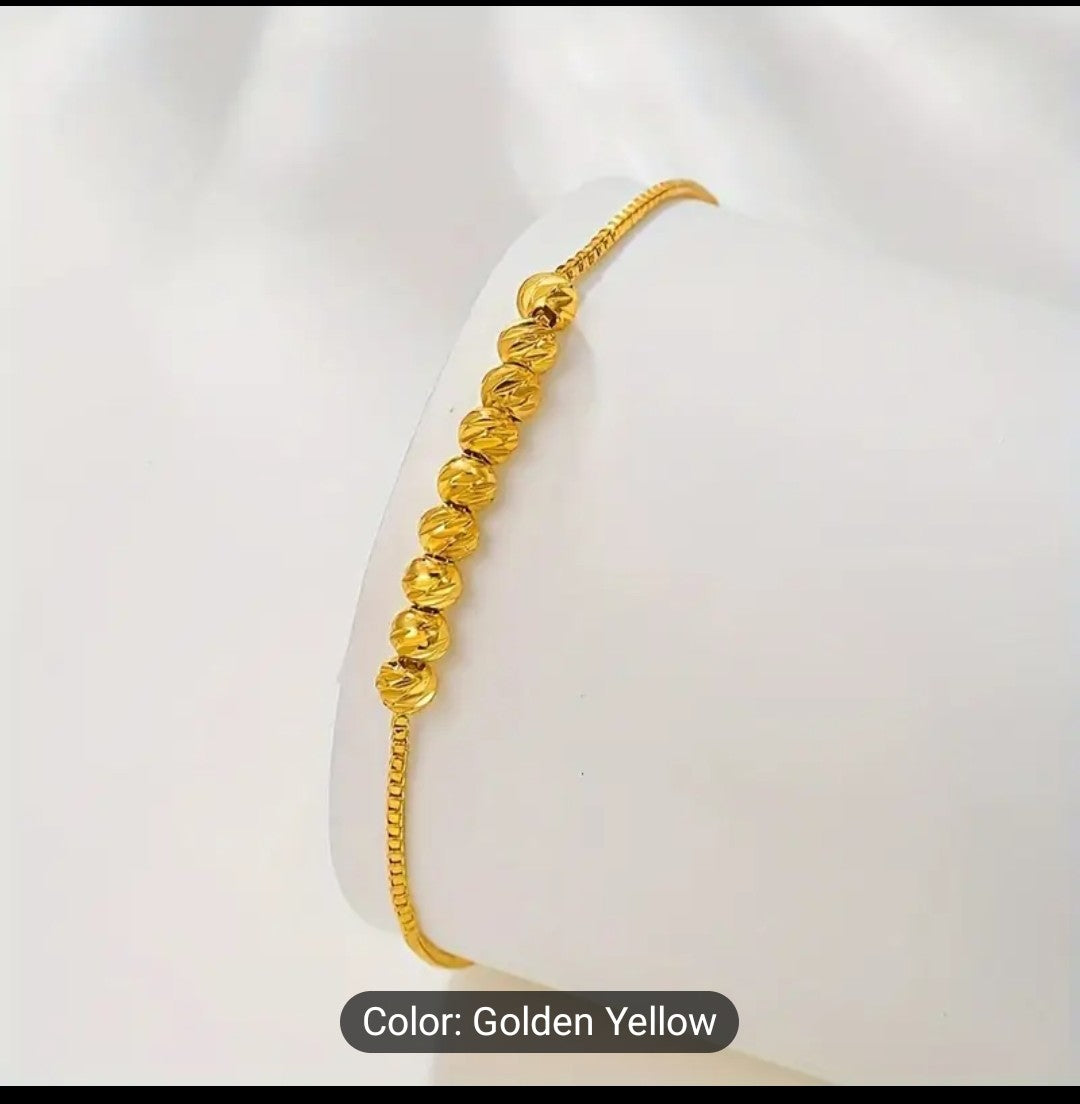 Elegant Gold-Plated Adjustable Bracelet – Luxury Zircon Crystal Beaded Slider Bracelet for Women