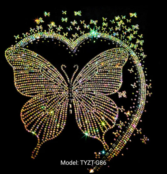 Rhinestone Butterfly & Heart Diamond hotfix Sticker for T-shirts and dresses