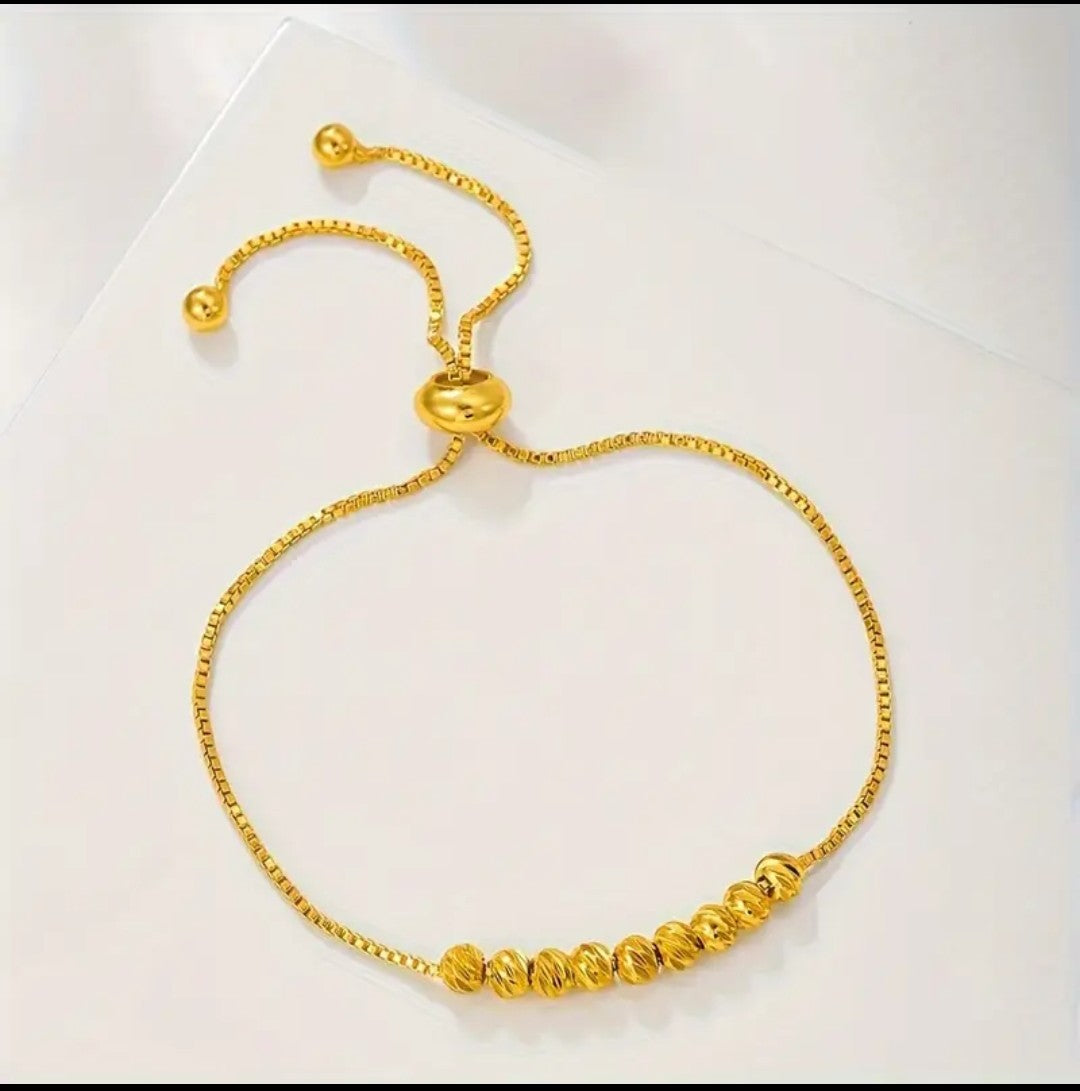 Elegant Gold-Plated Adjustable Bracelet – Luxury Zircon Crystal Beaded Slider Bracelet for Women